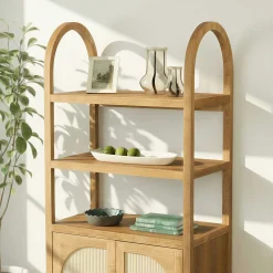 Sasha Modern Arched Bookshelf Cabinet with Reeded Doors