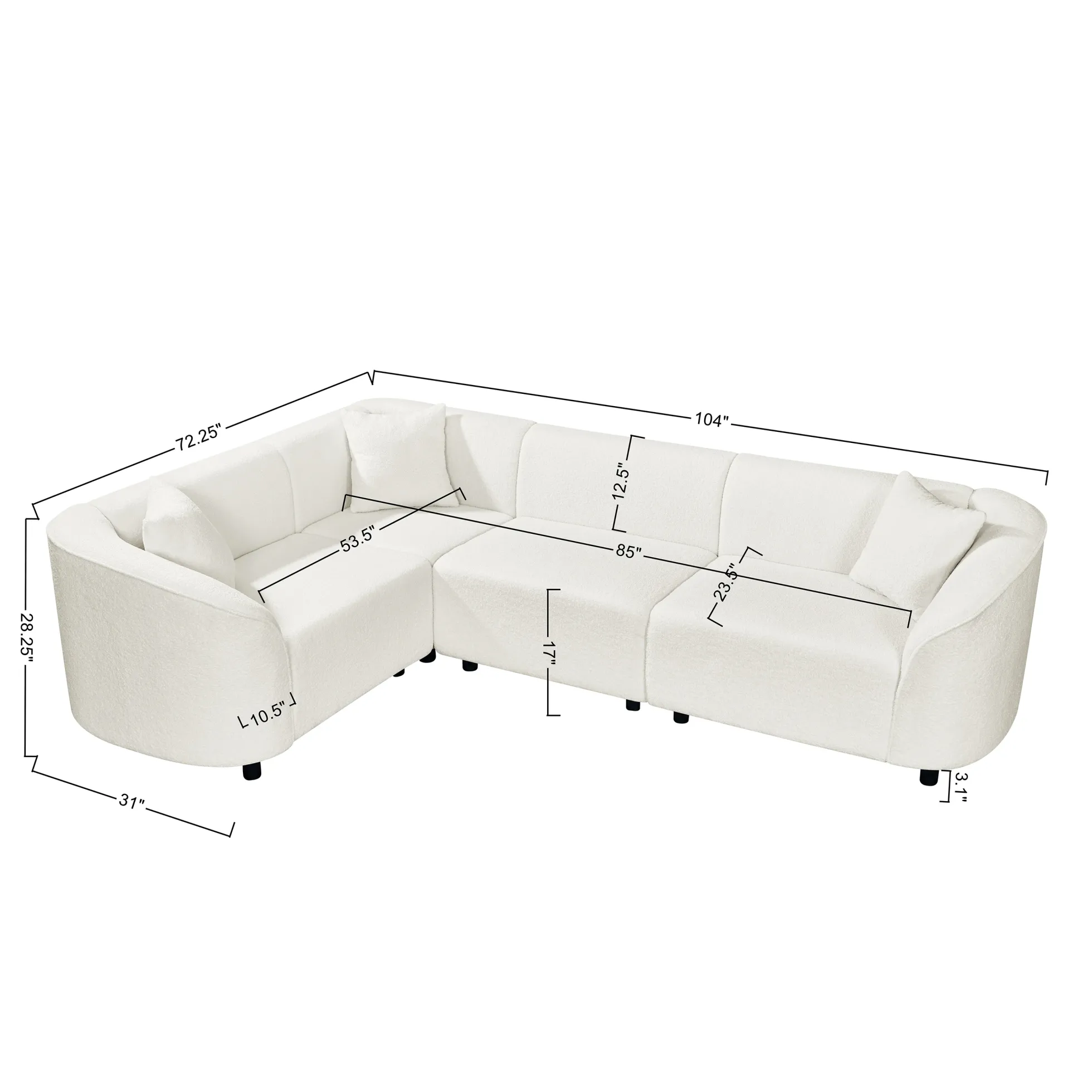 Sculptural Curved Contemporary Bouclé L-Shaped Sectional Sofa