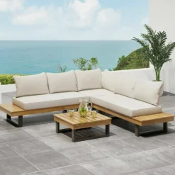 Sebastian Hand-Crafted Outdoor Patio 4-Piece Sofa Set with Water-Resistant Cushions