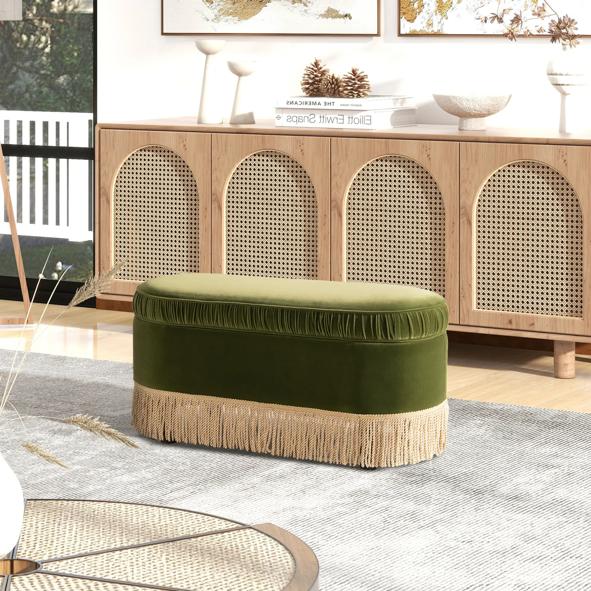 Serena 38' Oval Storage Bench Ottoman Performance Velvet