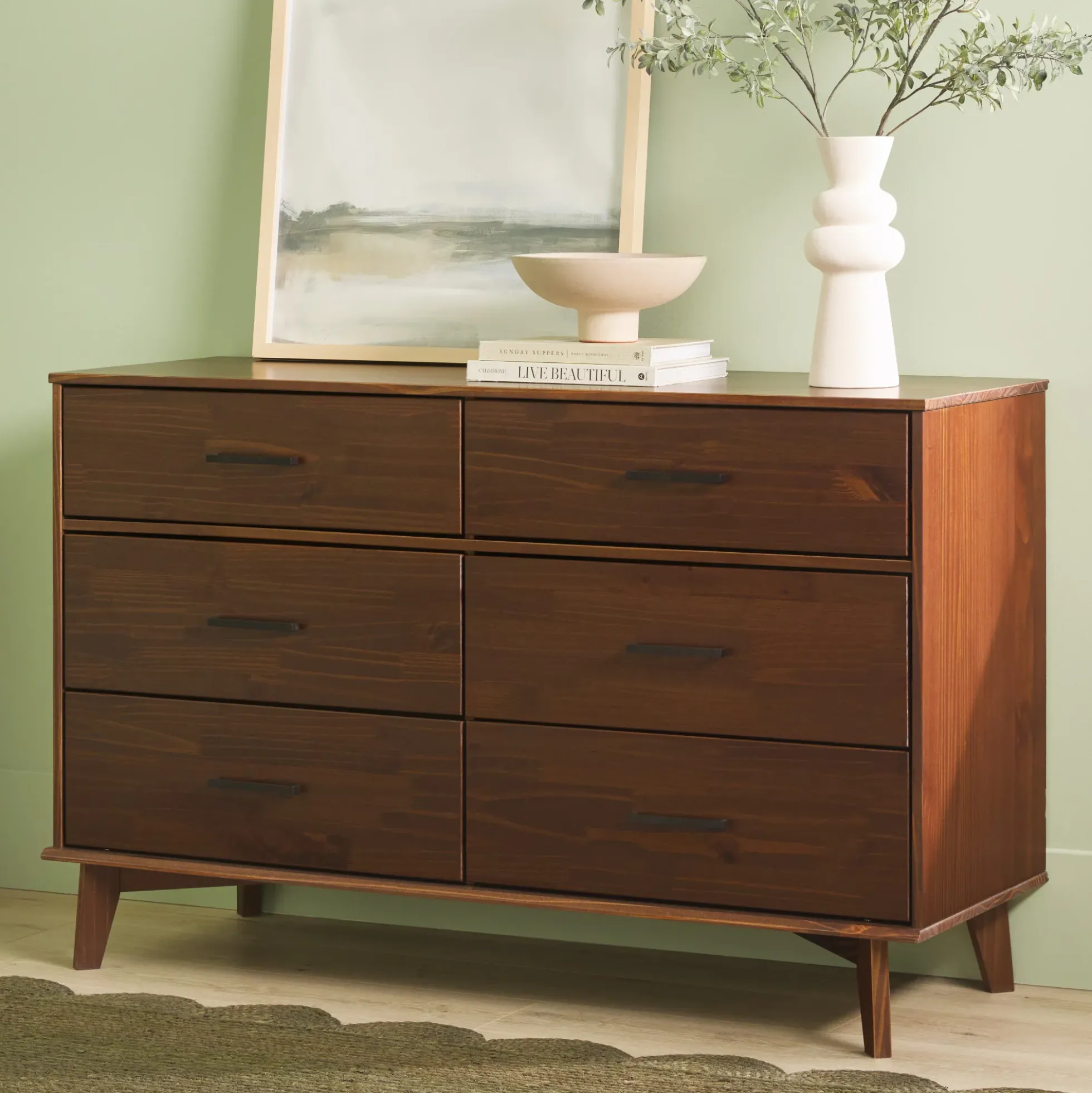 Sloane 6-Drawer Modern Solid Wood Dresser with Metal Handles