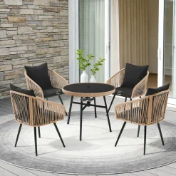 Small 5-Piece Wicker Conversation Outdoor Patio Set with Round Glass Table