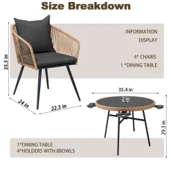 Small 5-Piece Wicker Conversation Outdoor Patio Set with Round Glass Table