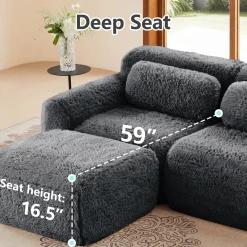 Soft And Fluffy Plush Boneless Modular Sofa with Ottoman