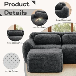 Soft And Fluffy Plush Boneless Modular Sofa with Ottoman