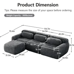 Soft And Fluffy Plush Boneless Modular Sofa with Ottoman