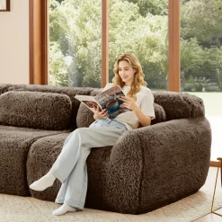 Soft And Fluffy Plush Boneless Modular Sofa with Ottoman
