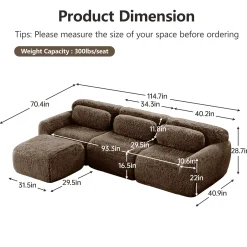 Soft And Fluffy Plush Boneless Modular Sofa with Ottoman