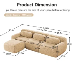 Soft And Fluffy Plush Boneless Modular Sofa with Ottoman