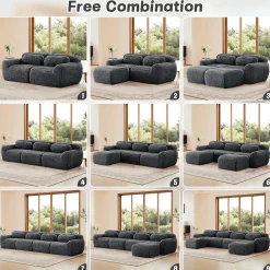 Soft And Fluffy Plush Boneless Modular Sofa with Ottoman