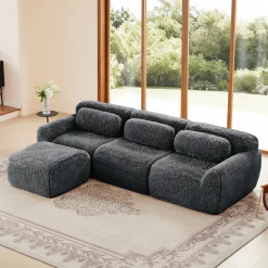Soft And Fluffy Plush Boneless Modular Sofa with Ottoman