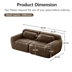 Soft Fluffy Plush Fabric 2-seater Modular Sectional Sofa Couch