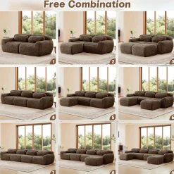 Soft Fluffy Plush Fabric 2-seater Modular Sectional Sofa Couch