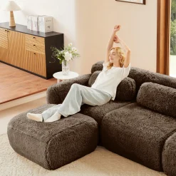 Soft Fluffy Plush Fabric 2-seater Modular Sectional Sofa Couch