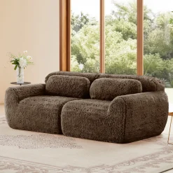 Soft Fluffy Plush Fabric 2-seater Modular Sectional Sofa Couch