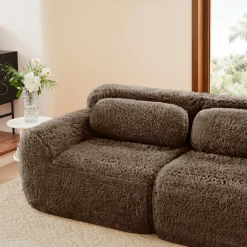 Soft Fluffy Plush Fabric 2-seater Modular Sectional Sofa Couch