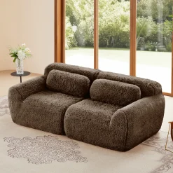 Soft Fluffy Plush Fabric 2-seater Modular Sectional Sofa Couch