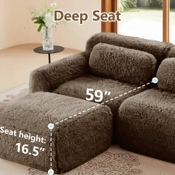 Soft Fluffy Plush Fabric 2-seater Modular Sectional Sofa Couch
