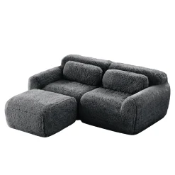 Soft Teddy Plush Ergonomic Design L-shaped Loveseat Sofa with Ottoman
