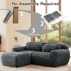Soft Teddy Plush Ergonomic Design L-shaped Loveseat Sofa with Ottoman