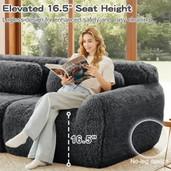 Soft Teddy Plush Ergonomic Design L-shaped Loveseat Sofa with Ottoman