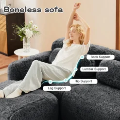 Soft Teddy Plush Ergonomic Design L-shaped Loveseat Sofa with Ottoman