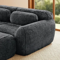 Soft Teddy Plush Ergonomic Design L-shaped Loveseat Sofa with Ottoman