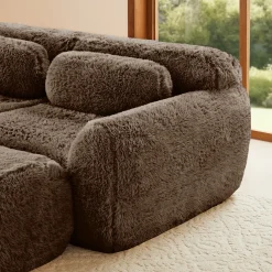 Soft Teddy Plush Ergonomic Design L-shaped Loveseat Sofa with Ottoman