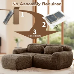 Soft Teddy Plush Ergonomic Design L-shaped Loveseat Sofa with Ottoman