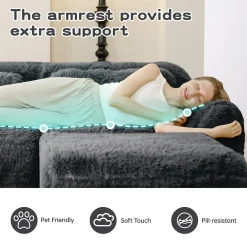 Soft Teddy Plush Ergonomic Design L-shaped Loveseat Sofa with Ottoman