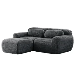 Soft Teddy Plush Ergonomic Design L-shaped Loveseat Sofa with Ottoman