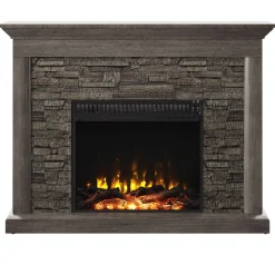 Stacked Stone Wall Mantel with Electric Fireplace