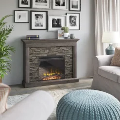 Stacked Stone Wall Mantel with Electric Fireplace