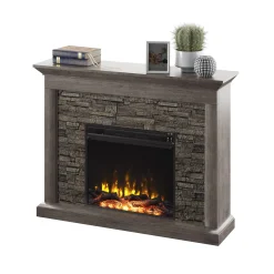 Stacked Stone Wall Mantel with Electric Fireplace