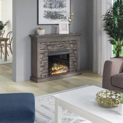 Stacked Stone Wall Mantel with Electric Fireplace