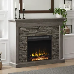 Stacked Stone Wall Mantel with Electric Fireplace
