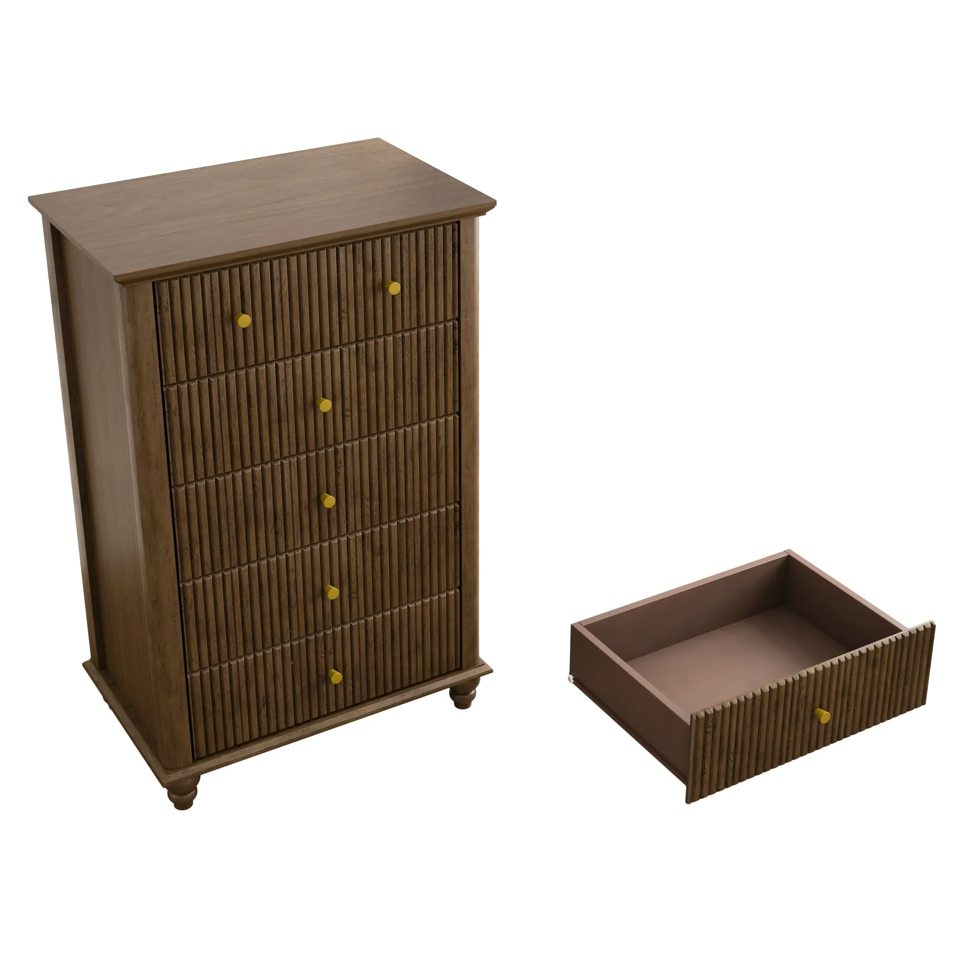 Tall Modern 45" Fluted 5 Drawer Dresser Chest