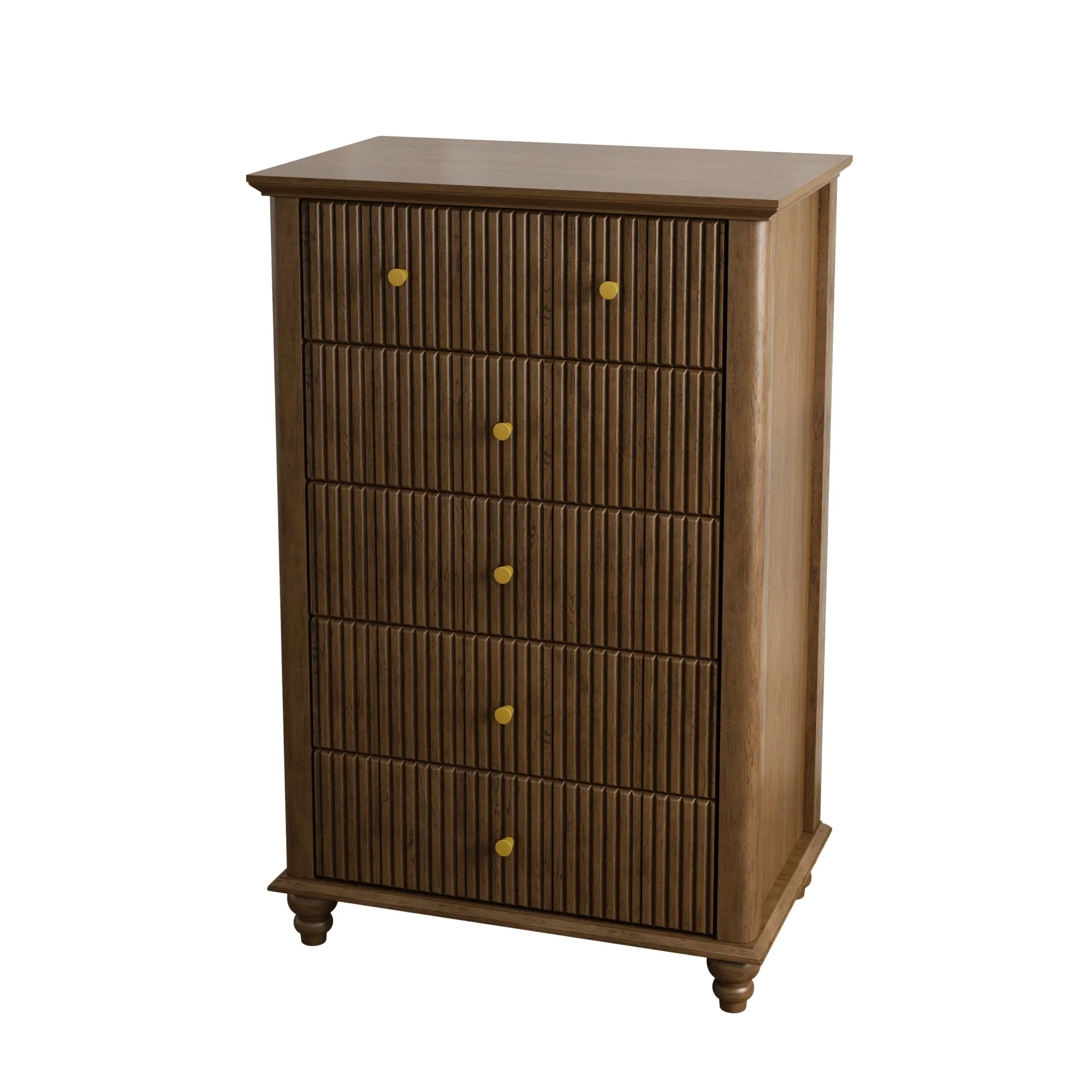 Tall Modern 45" Fluted 5 Drawer Dresser Chest