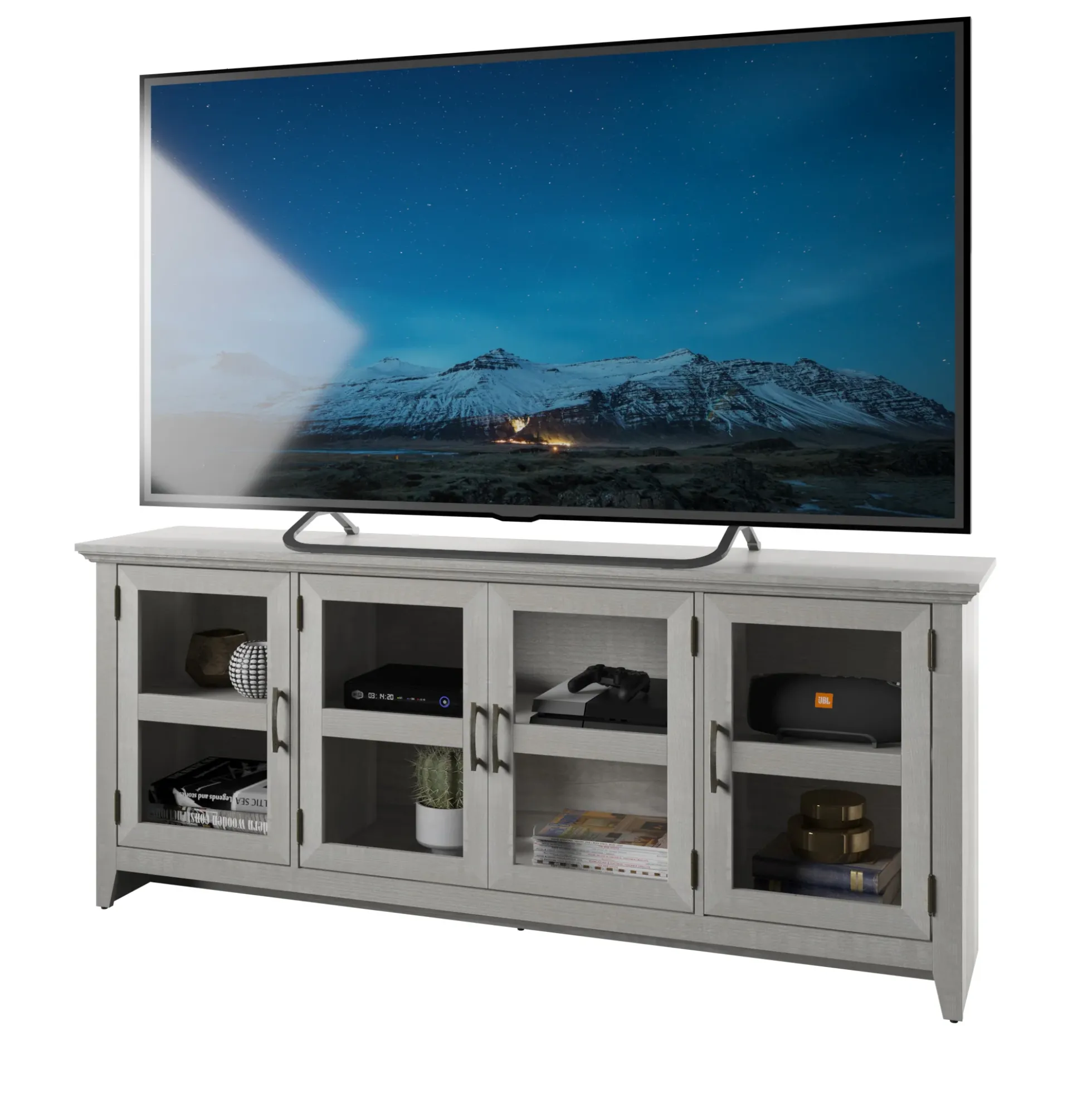 Tempered Glass Doors 72' TV Stand Media Console