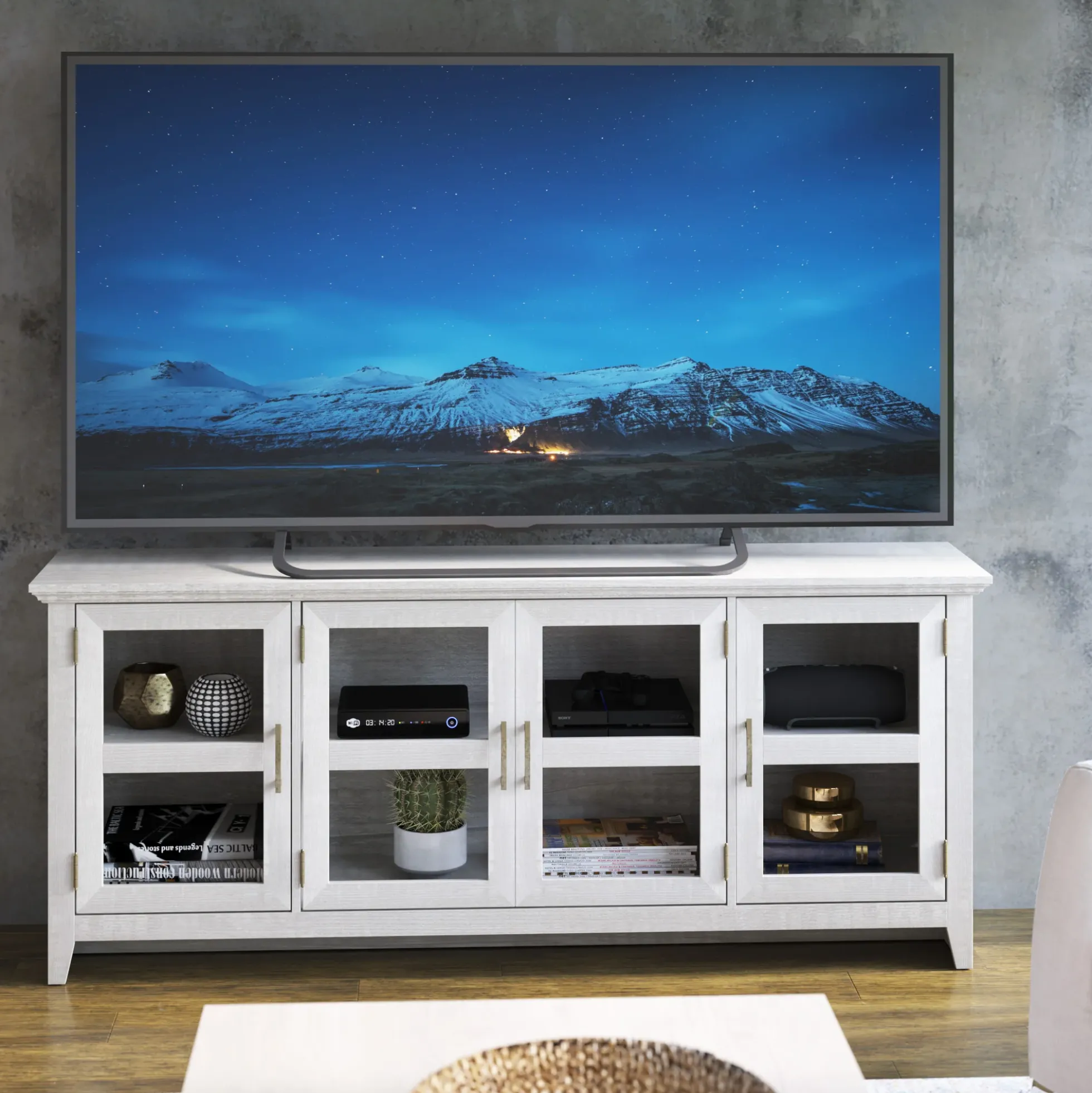 Tempered Glass Doors 72' TV Stand Media Console