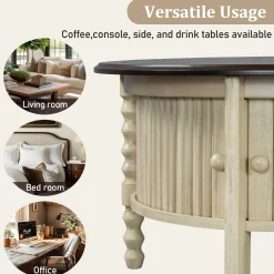 Traditional Design Round 30.3' Coffee Table with Storage Sliding Door