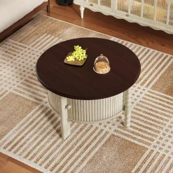 Traditional Design Round 30.3' Coffee Table with Storage Sliding Door