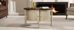 Traditional Design Round 30.3' Coffee Table with Storage Sliding Door