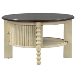 Traditional Design Round 30.3' Coffee Table with Storage Sliding Door