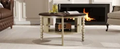 Traditional Design Round 30.3' Coffee Table with Storage Sliding Door