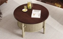 Traditional Design Round 30.3' Coffee Table with Storage Sliding Door