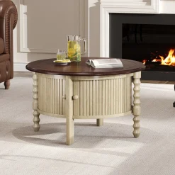 Traditional Design Round 30.3' Coffee Table with Storage Sliding Door