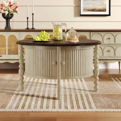 Traditional Design Round 30.3' Coffee Table with Storage Sliding Door