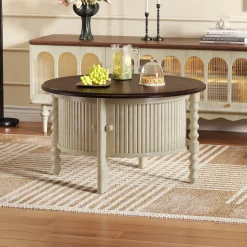 Traditional Design Round 30.3' Coffee Table with Storage Sliding Door