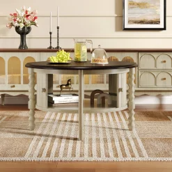 Traditional Design Round 30.3' Coffee Table with Storage Sliding Door